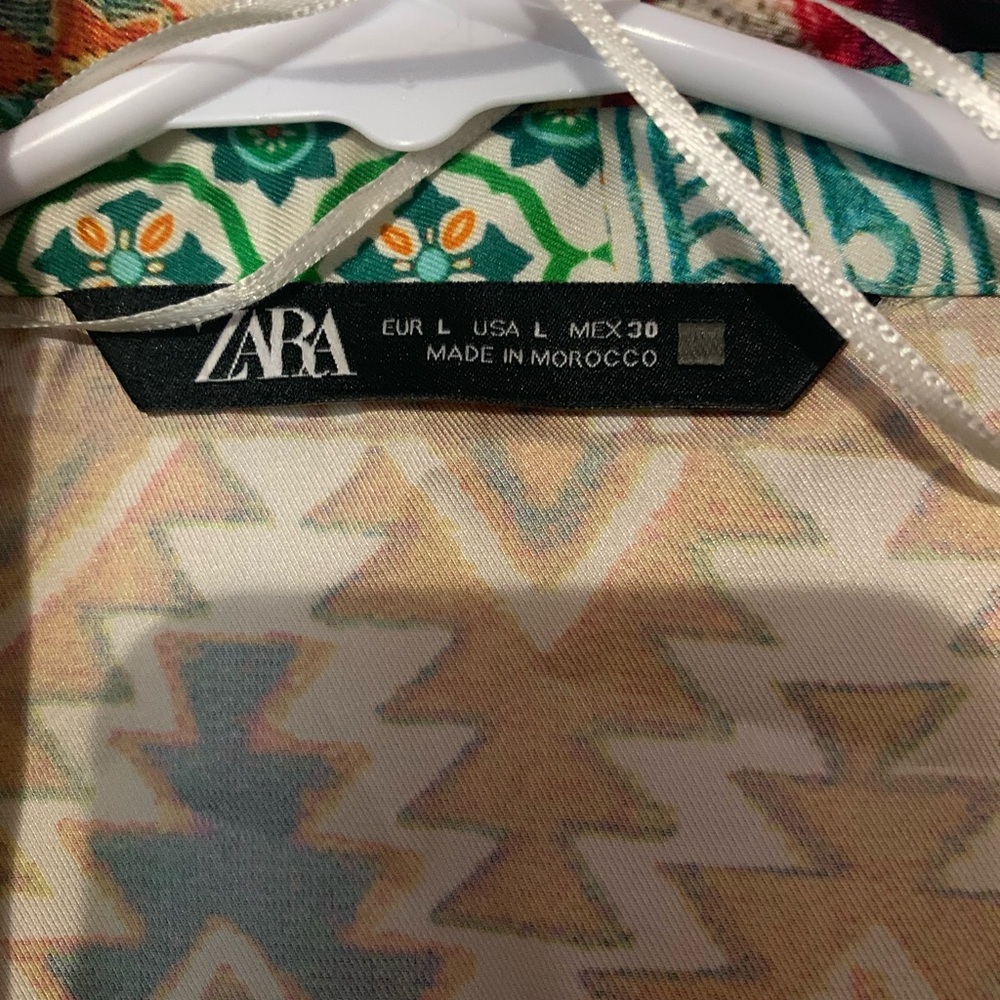 Zara Multicolor Geometric & Floral Mix Blouse in Teal, Green & Cream - Picture 4 of 4